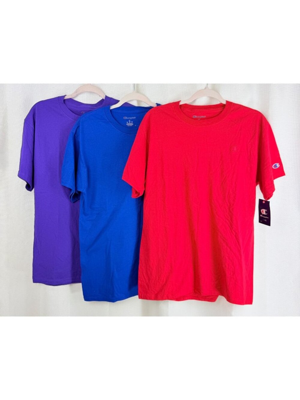 Champion Mens Classic T Shirts  Size Medium Purple Blue Red Crewneck Bundle of 3